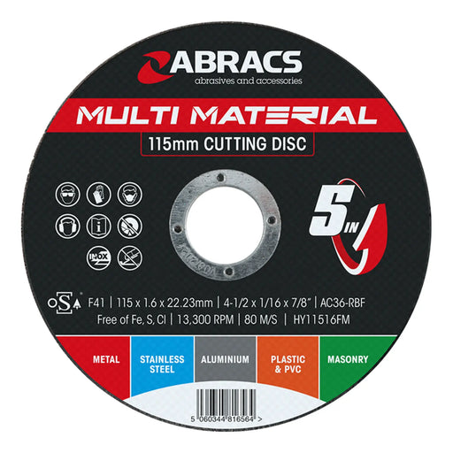 Abracs Hybrid 5 in 1 Flt Metal 115mm x 1.6mm x 22.23mm 5-in-1 Multi-Material Cutting Disc