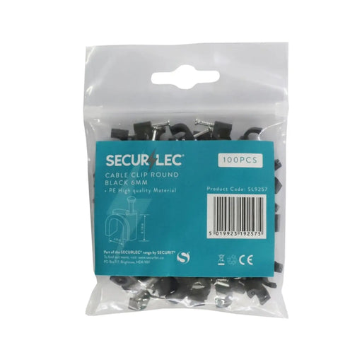 Securlec Cable Clips Round Black 6mm - Pack of 100