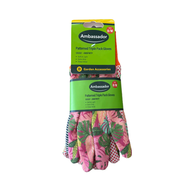 Ambassador Patterned Triple Pack Gloves 8/M