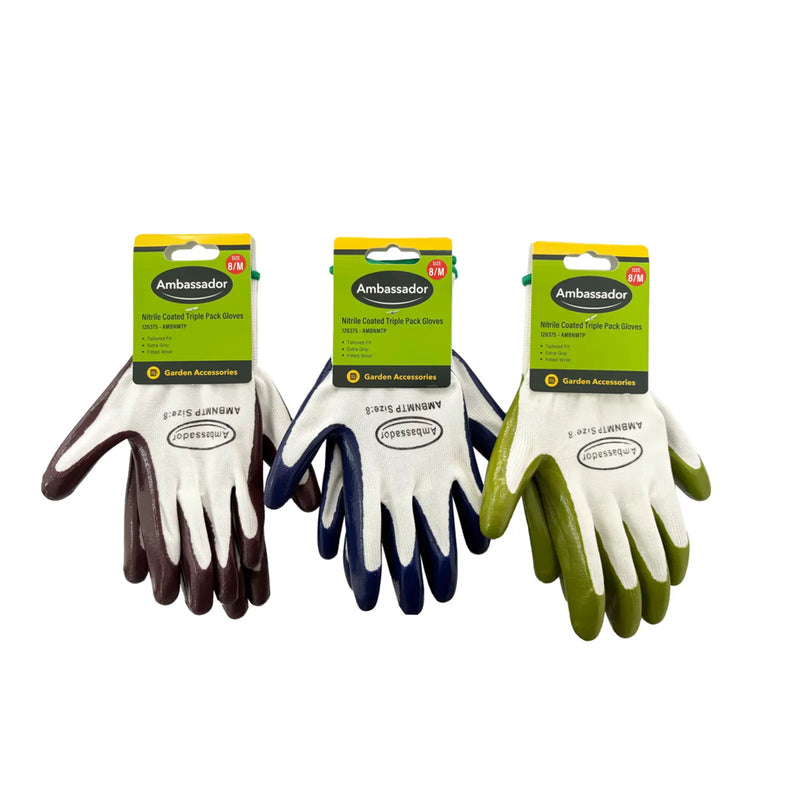 Ambassador Nitrile Coated Triple Pack Gloves 8/M