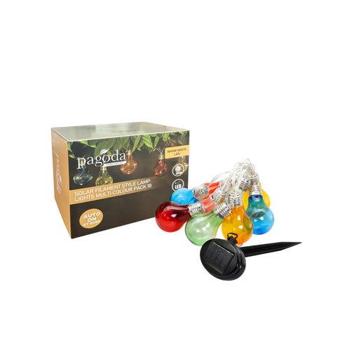 Pagoda Solar Filament Style Lights Pack 10 Multi Coloured