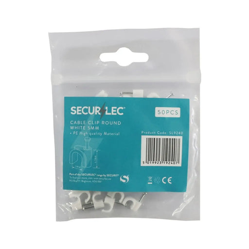 Securlec Cable Clip Round White 5mm 50 Piece
