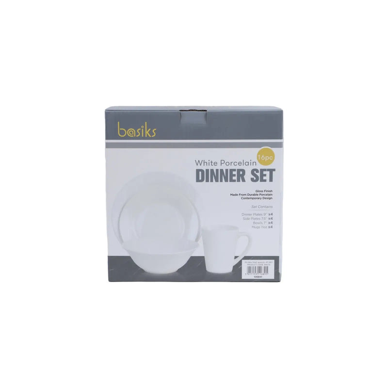 Basiks White Porcelain Dinner Set 16 Piece