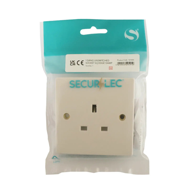 Securlec 1 Gang Unswitched Socket Square Edge