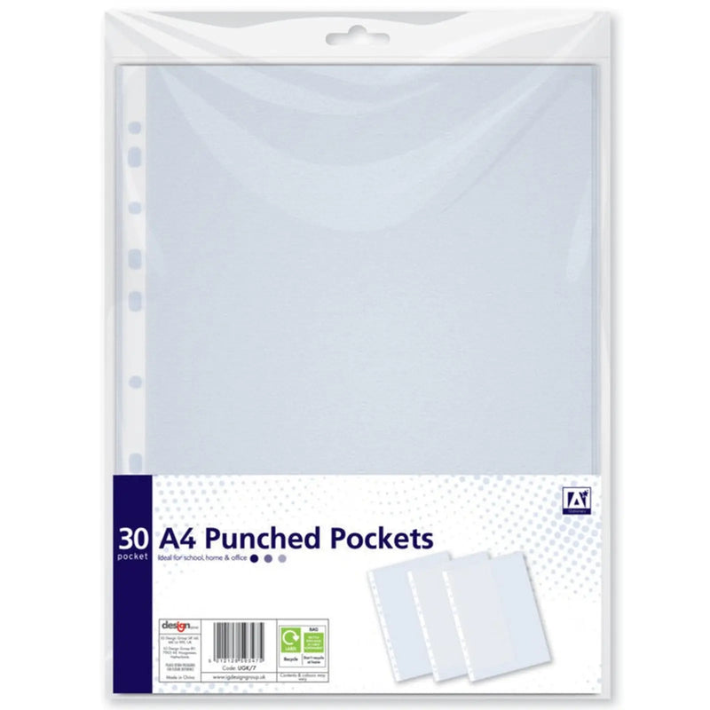 Ig Design A4 Punched Pockets 30 Pack