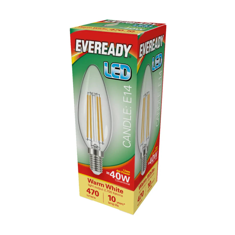Eveready LED Filament Candle 470LM E14 SES 4W 27000K