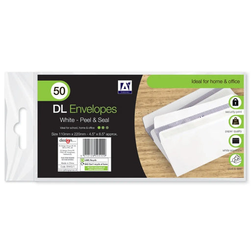 Stax I G Design DL Peel & Seal Envelopes Pack 50 White