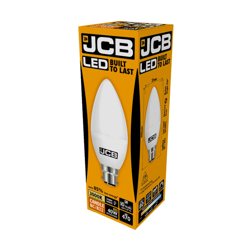 JCB LED Candle 470lm Opal 6w B22 2700k