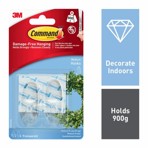 Stax Command™ Medium Clear Hooks with Clear Strips 2 Medium Hooks, 4 Medium Strips