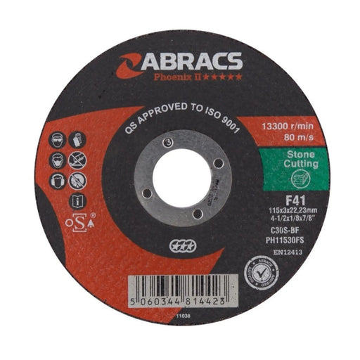 Abracs Phoenix Flat Stone Cutting Disc 115mm x 3.0mm x 22.23mm