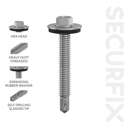Securfix Self Drilling Roofing Screws Size: 12 x 1 3/8" (5.5 x 35mm) | Pack of 100 Screws