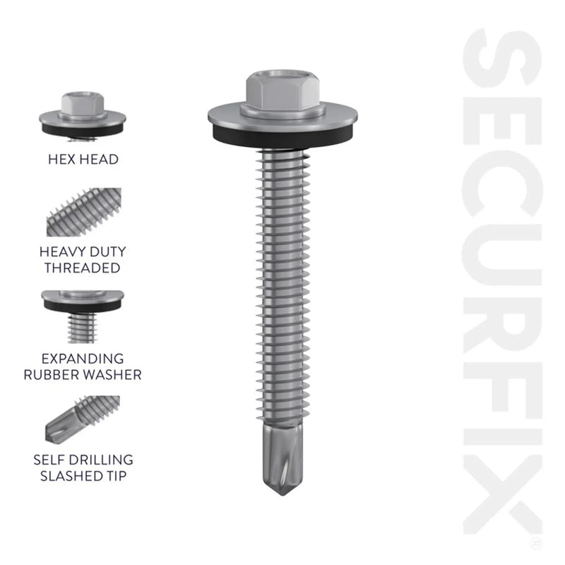 Securfix Self Drilling Roofing Screws Size: 12 x 1 3/8" (5.5 x 35mm) | Pack of 100 Screws