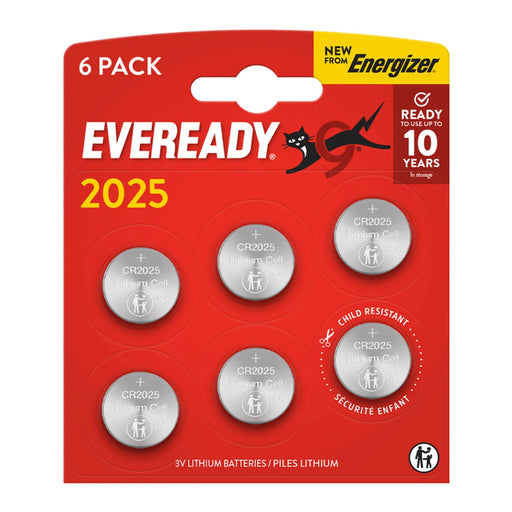 Eveready Lithium CR2025 Batteries Card of 6