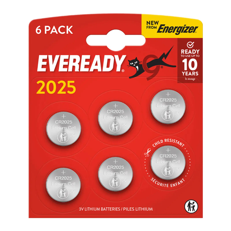Eveready Lithium CR2025 Batteries Card of 6