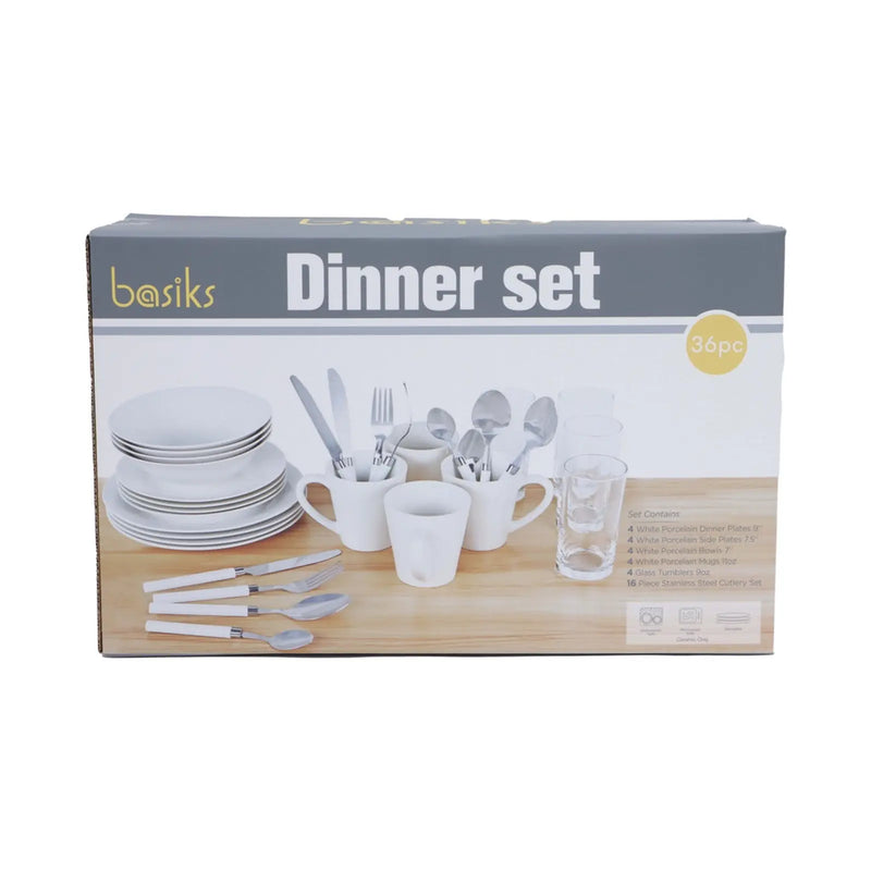 Basiks White Porcelain Dinner Set 36 Piece