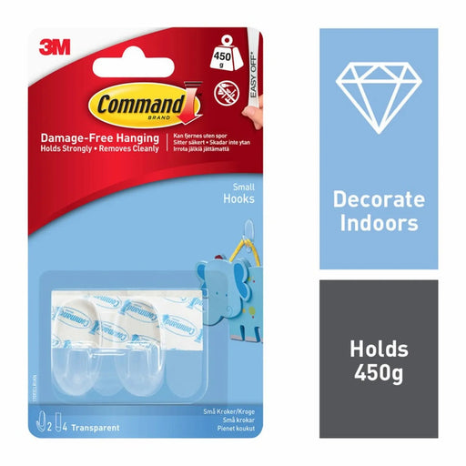 Stax Command™ Small Clear Hooks with Clear Strips 2 Small Hooks, 4 Small Strips