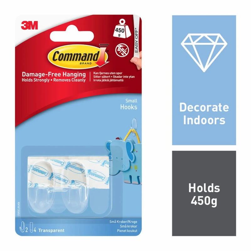 Stax Command™ Small Clear Hooks with Clear Strips 2 Small Hooks, 4 Small Strips