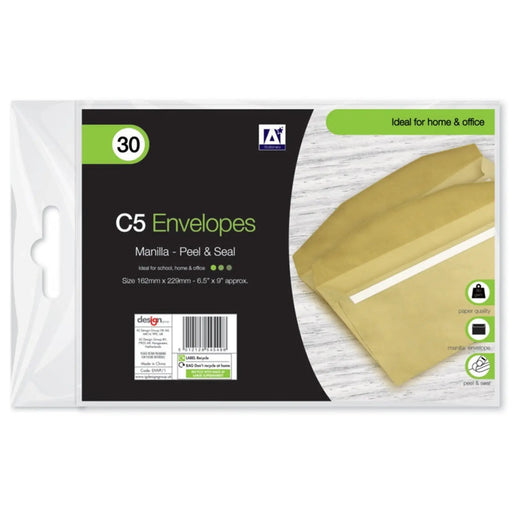 Stax I G Design Peel & Seal Manilla Envelope C5 Pack 30