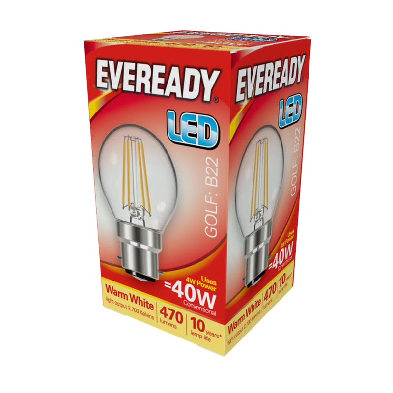 Eveready LED Filament Golf 470LM B22 BC 4W 27000K