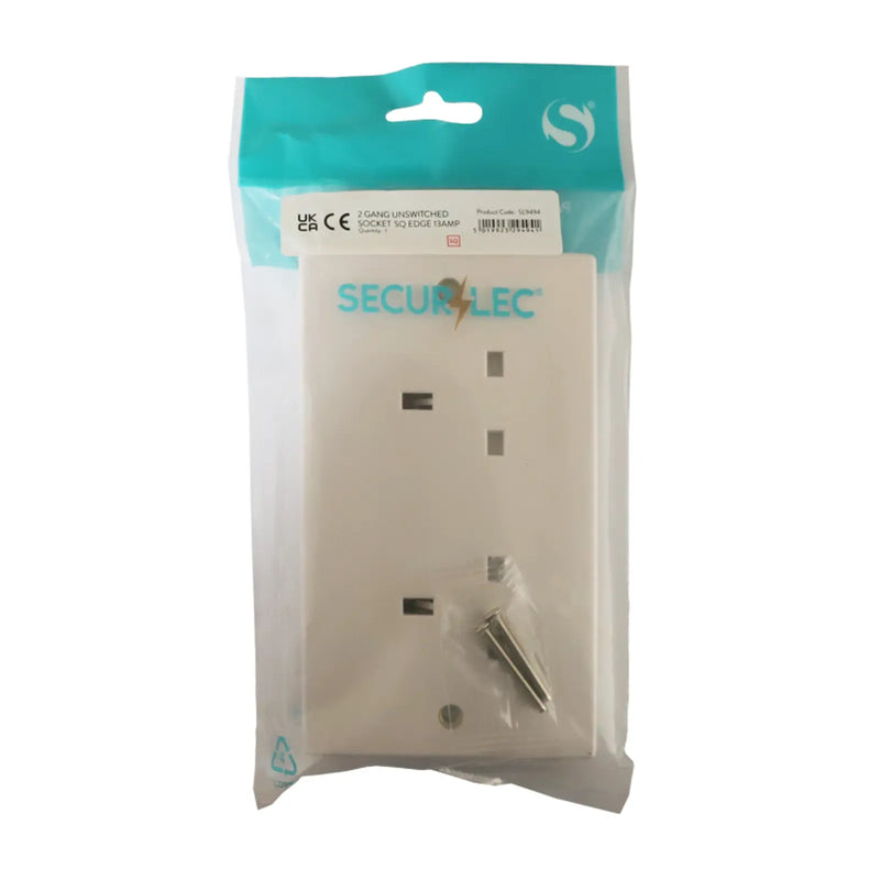 Securlec 2 Gang Unswitched Socket Square Edge