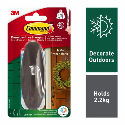 Stax Command™ Outdoor Large Metallic Bronze Designer Hook 1 Hook, 2 Large Outdoor Strips
