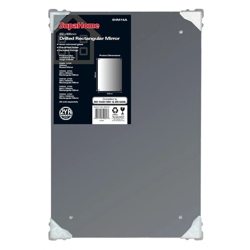 SupaHome Drilled Rectangular Mirror 450x600mm