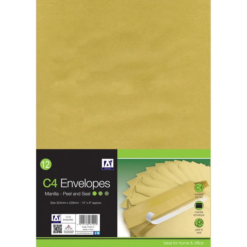 Ig Design Peel & Seal Envelope Manilla C4 Pack 12