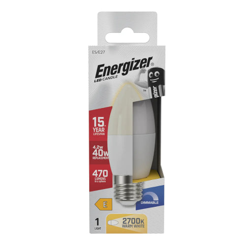 Energizer LED Candle 470lm Opal E27 Dimmable 4.2w