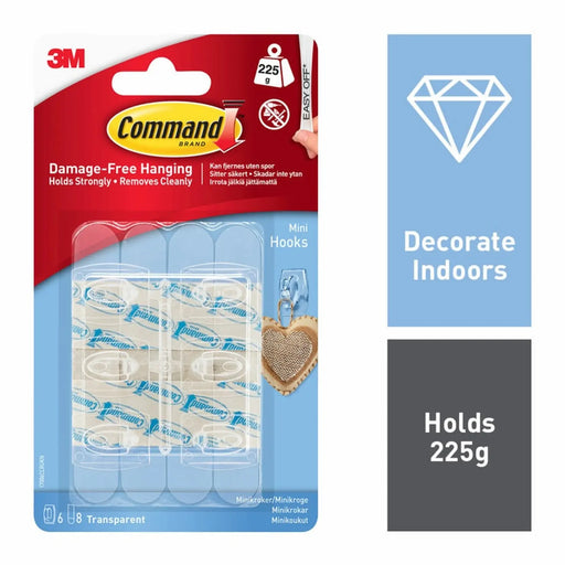 Stax Command™ Mini Clear Hooks with Clear Strips 6 Hooks, 8 Small Strips