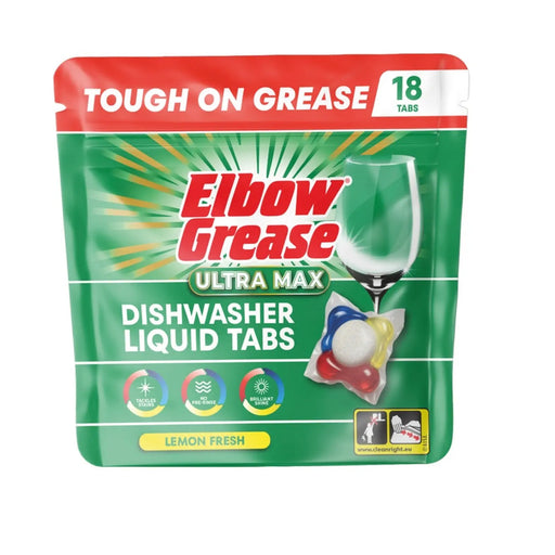 Elbow Grease Ultra Max Dishwasher Liquid Tab Lemon Fresh Pack 18