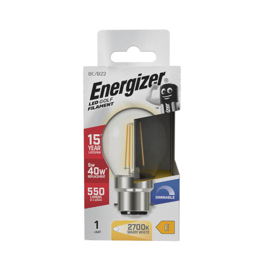 Energizer Filament LED Golf B22 Dimmable 5w 550lm 2700k