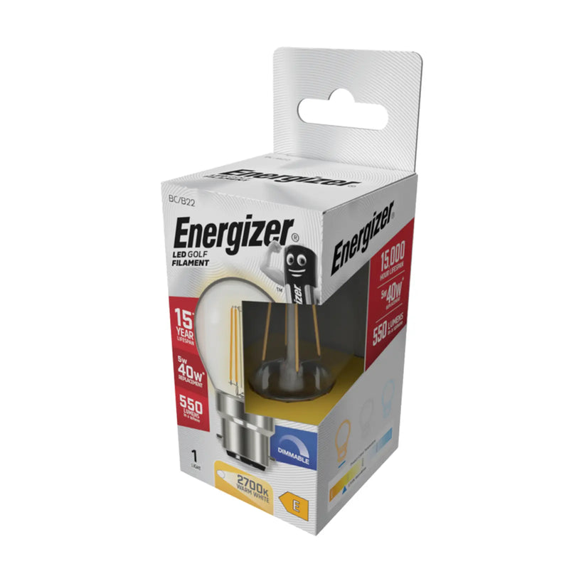 Energizer Filament LED Golf B22 Dimmable 5w 550lm 2700k