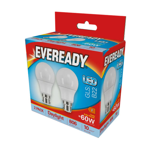 Eveready LED GLS BC B22 6500k Daylight Pack 2 8.8w