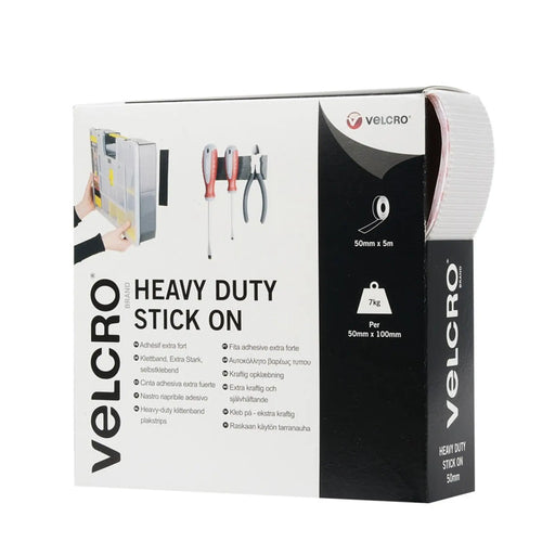 Stax VELCRO® Heavy Duty Stick On Tape 50mm x 5m White
