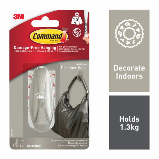 Stax Command™ Medium Brushed Nickel Designer Hook 1 Hook, 2 Medium Strips