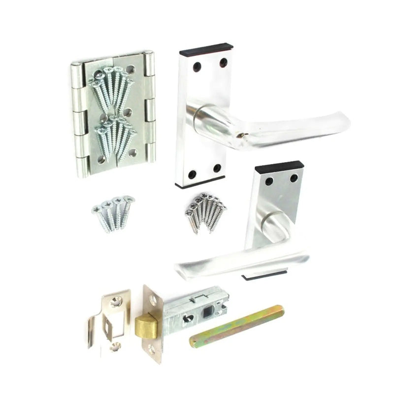 Securit Aluminium Internal Door Handle Pack 63mm Mortice Latch - 2 x 75mm Steel Butt Hinges