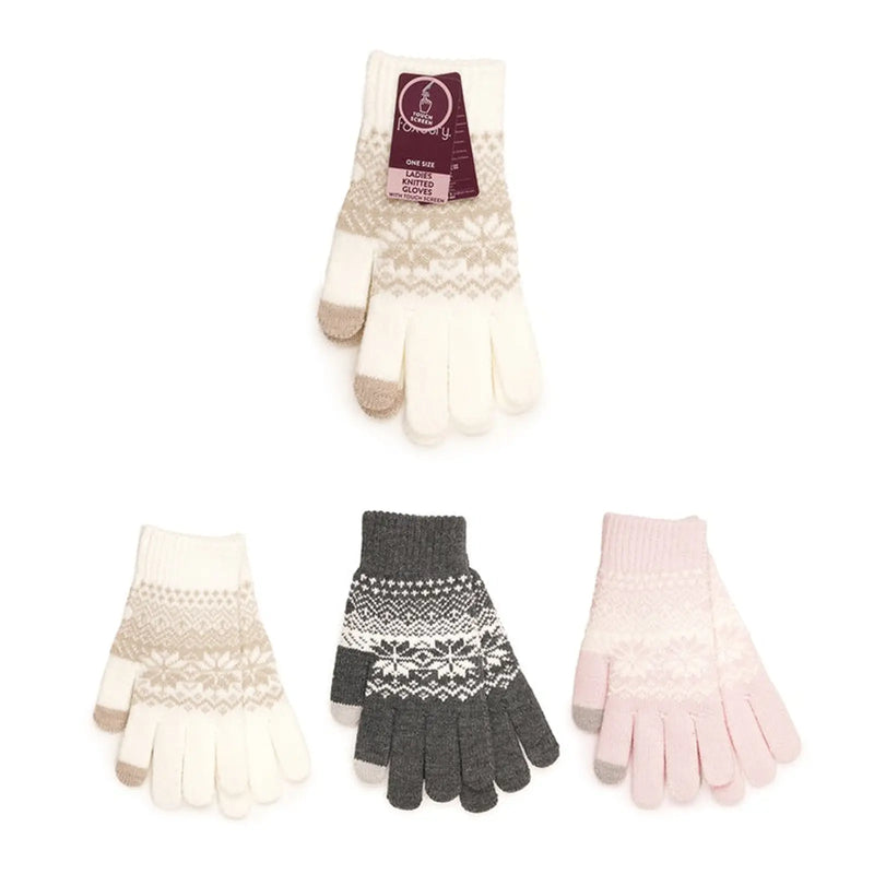 RJM Ladies Touch Screen Brushed Gloves Fairisle Knitting