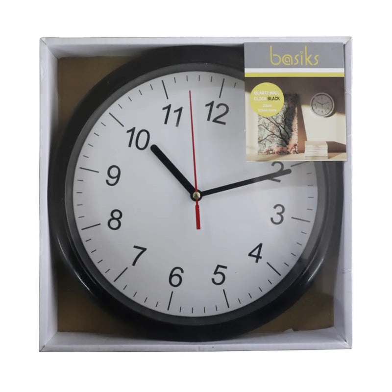 Basiks 23cm Quartz Wall Clock Black