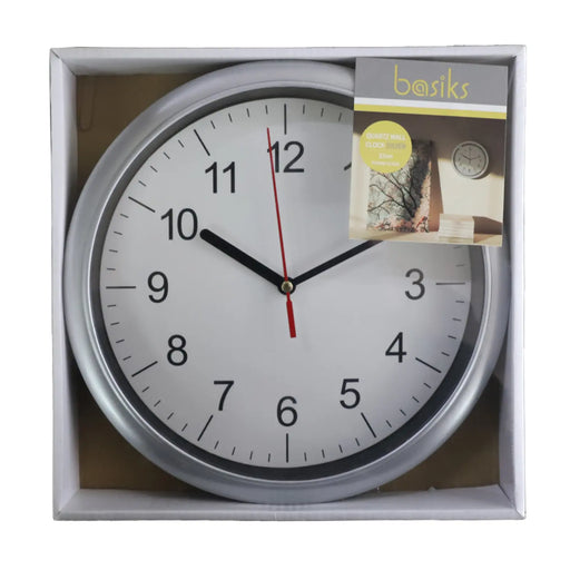 Basiks 23cm Quartz Wall Clock Silver