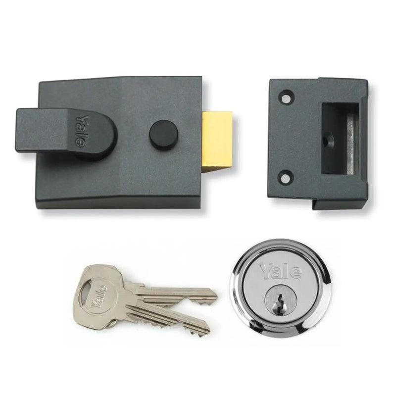 Yale Deadlocking Standard Nightlatch Security Lock 60mm Grey SC Cylinder