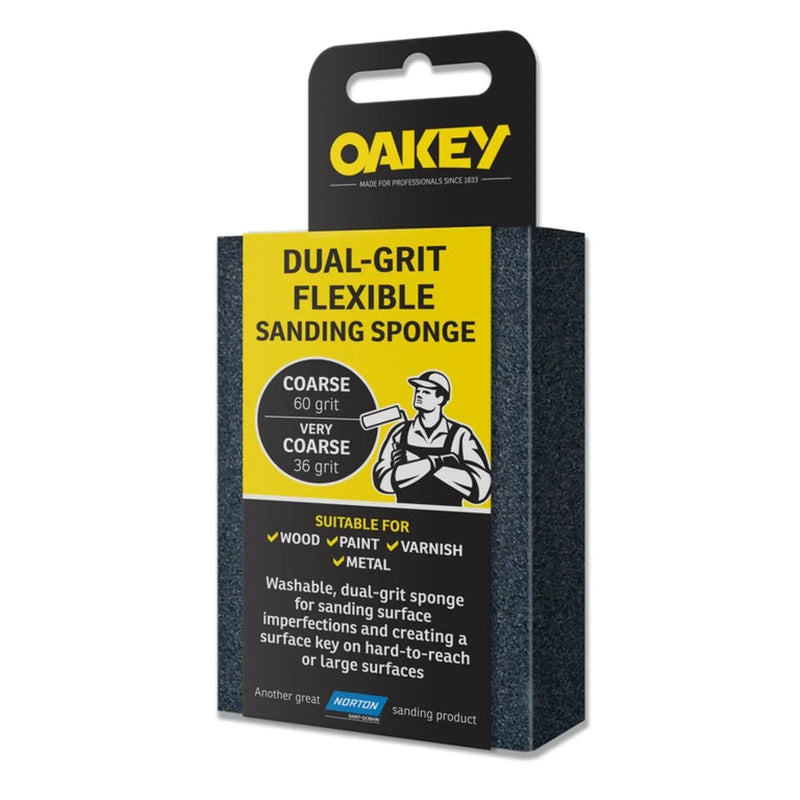 Oakey Dual-Grit Flexible Sanding Sponge - 90 x 65 x 25mm Coarse/Very Coarse