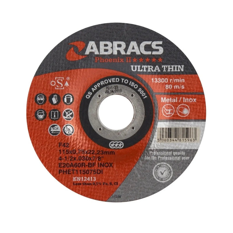Abracs Phoenix Ultra Thin Cutting Disc 115mm x 0.75mm x 22mm
