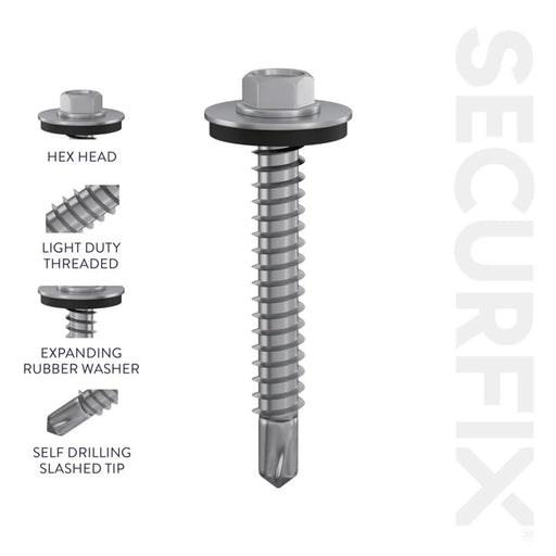 Securfix Self Drilling Roofing Screws 6.3 x 22mm | Pack of 100 Screws