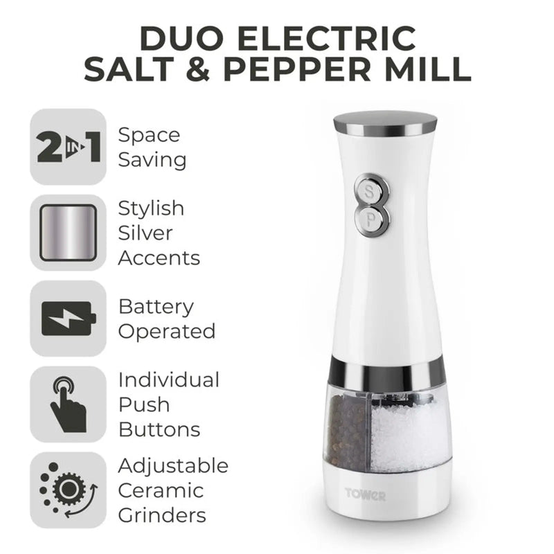 Tower Duo Electric Salt/Pepper Mill White
