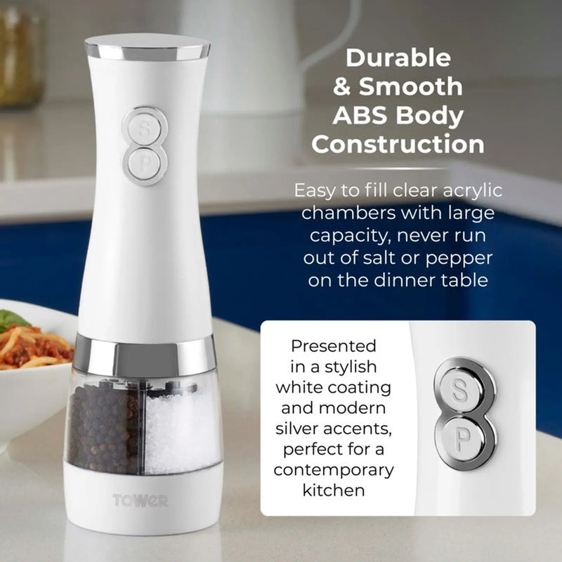 Tower Duo Electric Salt/Pepper Mill White