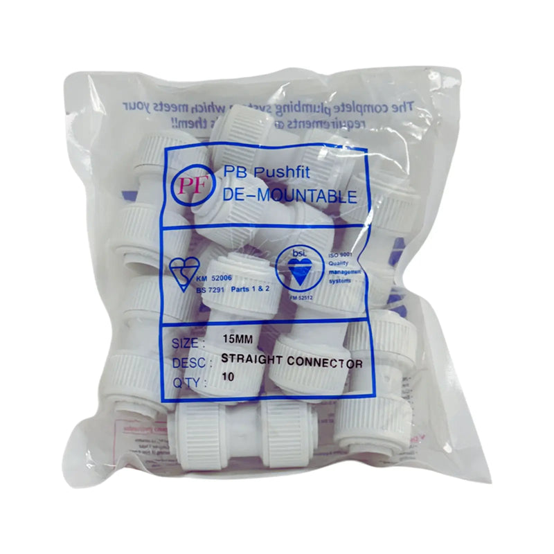 Whitespeed Push-Fit Straight Connector 15mm Pack 10