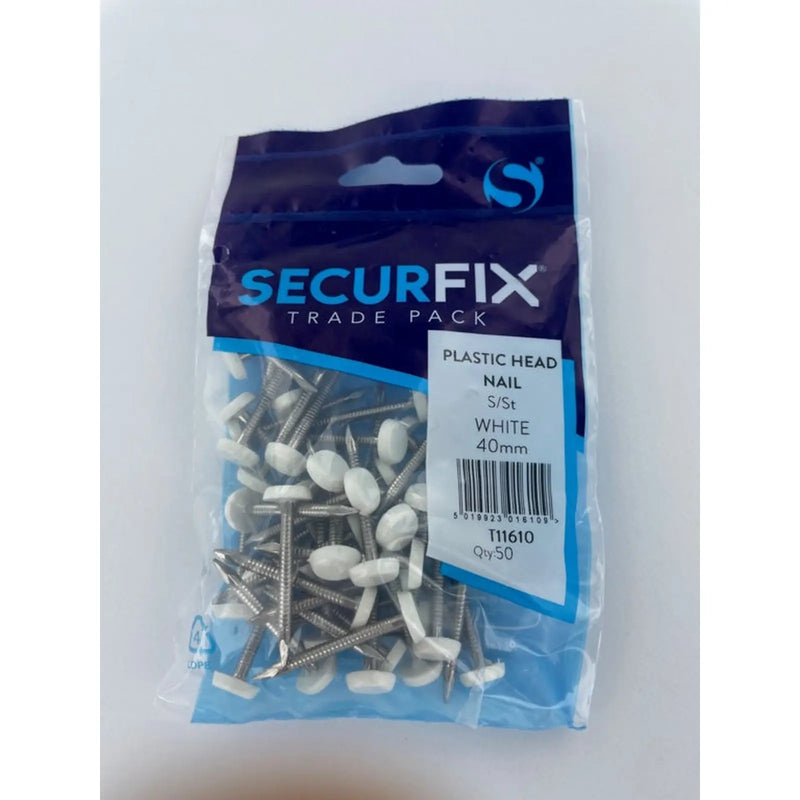 Securfix Stainless Steel Plastic Headed Nail White 40mm 50 Pack