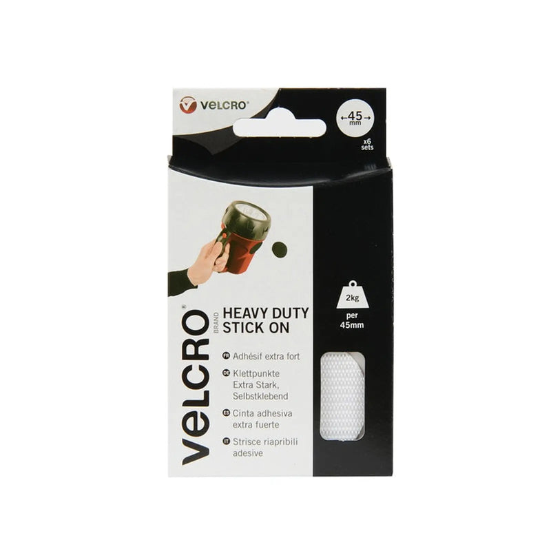 Stax VELCRO® Stick On Giant Coins 45mm White 6 Pack