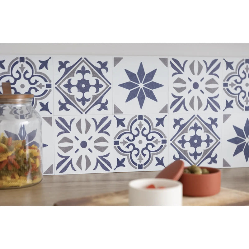 Stax d-c-fix® Self Adhesive Wall Tile Nadia Blue 15cm x 15cm / Pack Of 6