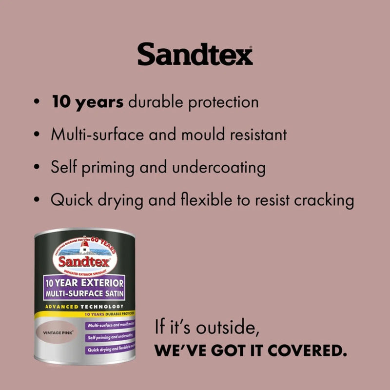 Sandtex 10 Year Exterior Multi Surface Satin 750ml Vintage Pink